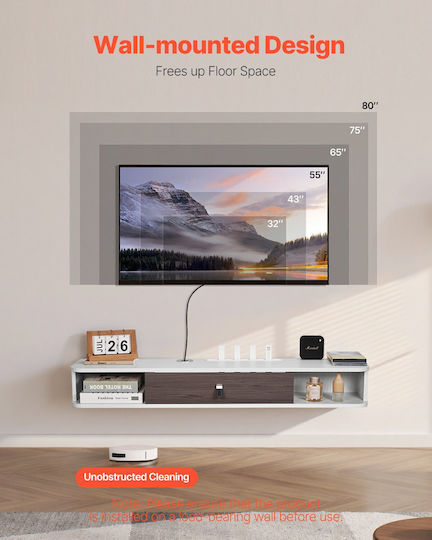 Vevor Floating Tv Stand 47 In Entertainment Center Power Cable Hole White