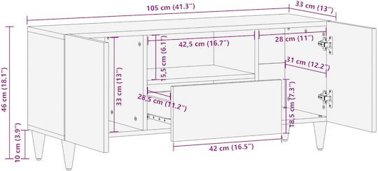 Bufet din Lemn Masiv cu Sertare Maro 105x33.5x46cm