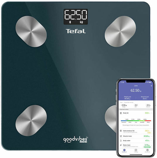 Tefal Goodvibes Life+ Smart Bathroom Scale with Body Fat Counter & Bluetooth Blue