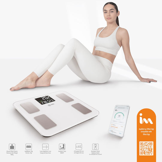 AMILA Fitbody 5 Smart Bathroom Scale with Body Fat Counter & Bluetooth White