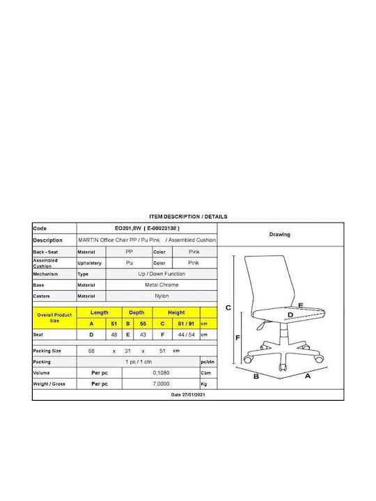 Martin Office Chair Pink Woodwell