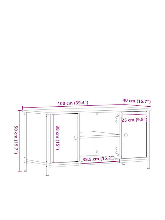 TV Stand Made of Metal and Wood Black Oak M100xD40xH50cm