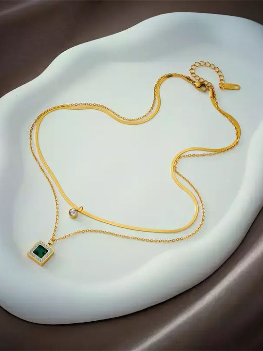 Elegante Doppelter Halskette Mit Strass Quadratisches Anhänger Elegante Doppelter Halskette Mit Strass Quadratisches Anhänger