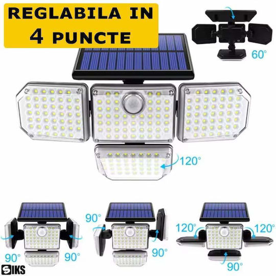 Siks Outdoor Solar Lamp Solar Panel 185 Powerful Leds Garden Pathway Home Entrance Adjustable Lamp In 4 Points Neutral Light Remote Control Light Motion Sensors Ip65 Waterproof Jh2728 Black