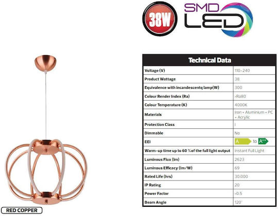 Led Pendant Light Phoenix Red Copper 38 W Aluminum 1200 X 420 Mm 4000 K 2548 Lm Led Pendant Light Phoenix Red Copper 38 W Aluminum 1200 X 420 Mm 4000 K 2548 Lm