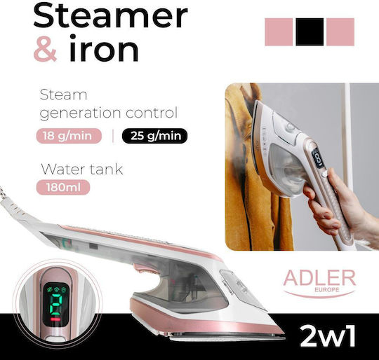 Adler Σίδερο Ατμού 1800W με Κεραμική Πλάκα και Συνεχόμενη Παροχή Ατμού 25gr/min