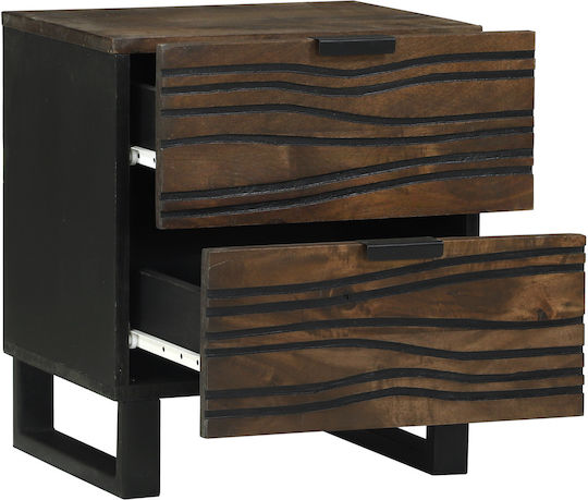 Bedside Table from Solid Wood and Glass Mango 40x33.5x46cm