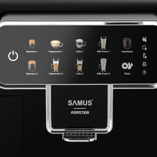 Samus Perfection Espressor Automat 1350W, Presiune 15 bar, pentru Cappuccino, cu Râșniță, Negru