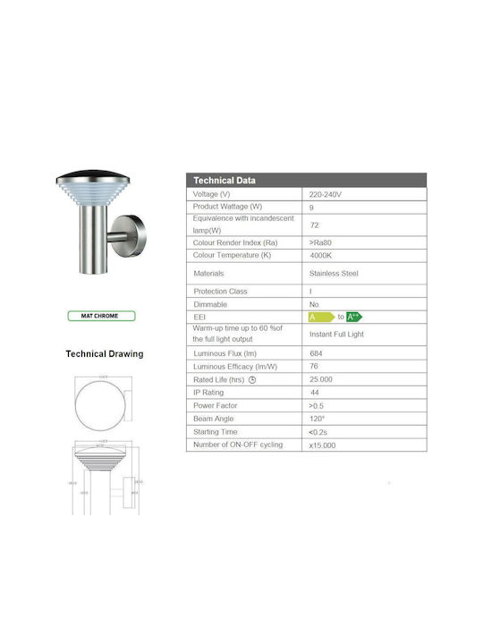Horoz Electric Lumină de exterior montată pe perete LED IP44 9W cu Alb Natural Lumină 14.85x18.3εκ.