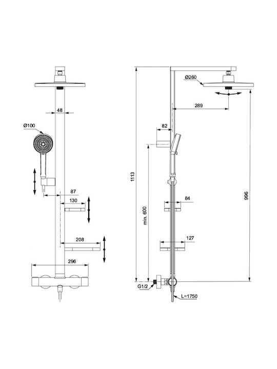 Ideal Standard Στήλη Ντουζ χωρίς Μπαταρία Ροζ