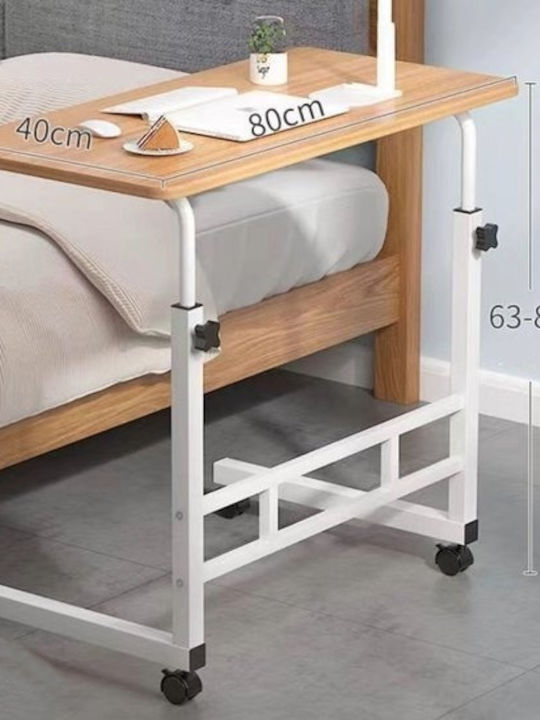 Birou Lemn Alb Lemn deschis cu Picioare Metalice și Înălțime Reglabilă 80x40x63cm