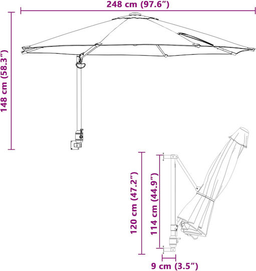 Wandmontierter Rundschirm aus Aluminium Grau F2.5xH1.48m