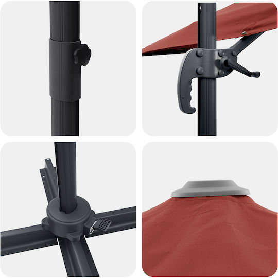 Hängender Aluminium Garten- und Terrassen-Sonnenschirm Rote 2,5x2,5xHöhe 2,65 m