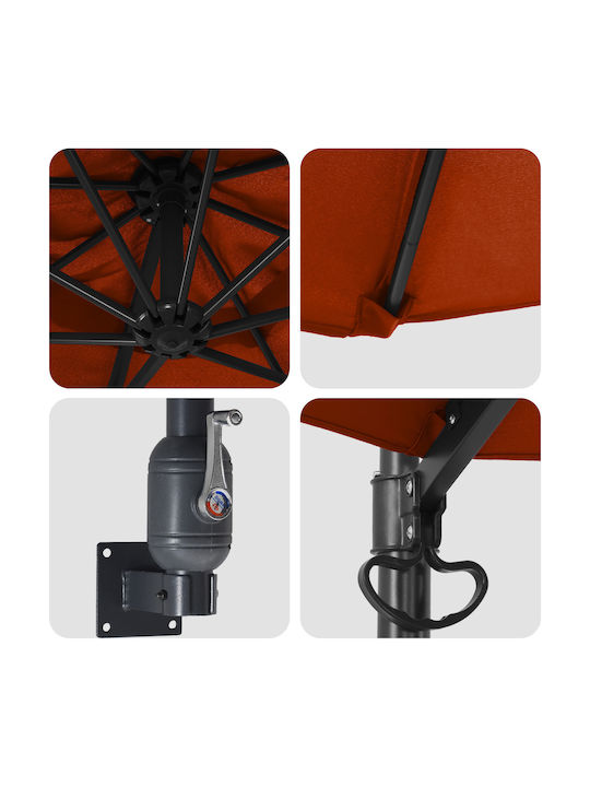 Wall Mounted Circular Aluminum Orange Parasol Diameter 2.5m x Height 1.48m