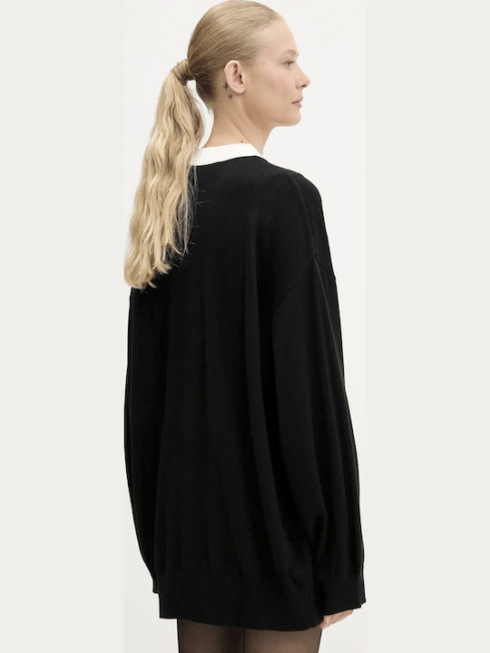 Lange Gestrickte Strickjacke für Damen mit Knöpfen in Schwarz