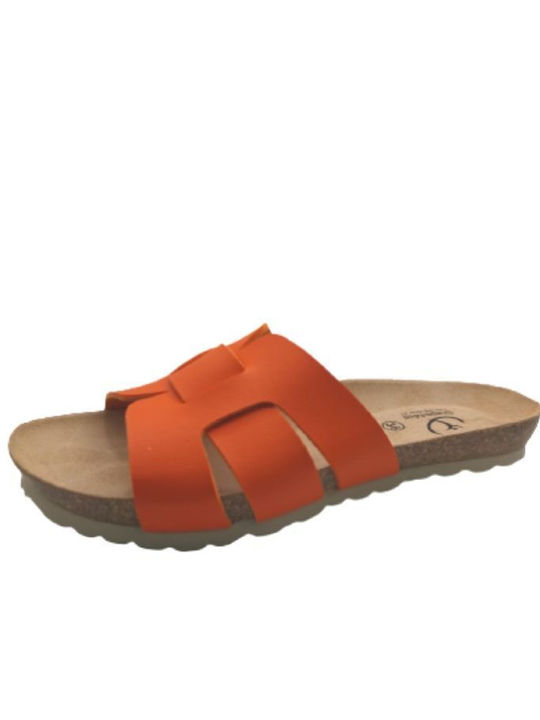 Leather Women's Flat Sandals Anatomic in Orange Color