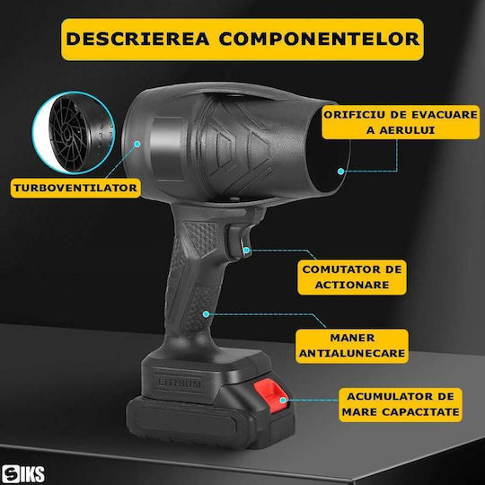 Suflantă de aer fără fir Siks portabilă 48v baterie 3000mah inclusă îndepărtare praf uscare picături de apă îndepărtare zăpadă frunze de pe mașină curățare tastatură multi-utilizare negru