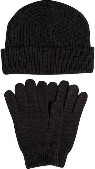 Glove Beanie Unisex Set with Beanie Knitted in Black color