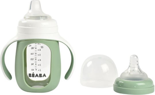 Beaba Lern-Trinkflasche Glas mit Griffen Grün für 4m+m+ 210ml