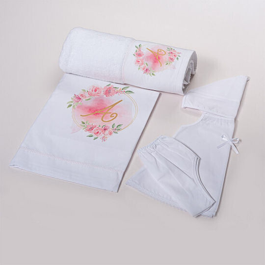 Christening Oilcloth Set for Girls Monogram White L269 Nv-25-1300269