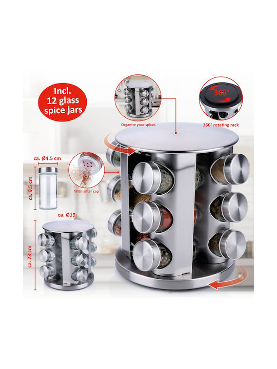 Alpina Appliances Inox Tabletop Rotating Spice Rack Silver 12pcs