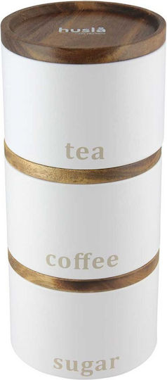 Husla Coffee Tea Sugar Storage Box with Lid Stainless Steel White 9x13cm 1 Piece
