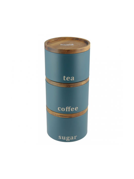 Husla Set of 3 Coffee Tea Sugar Storage Boxes with Lid Stainless Steel Grey 9x13cm 3 Pieces