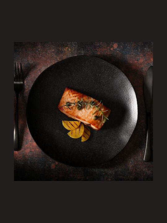 Porto Brasil Organic Matte Plate Soup Ceramic Black with Diameter 21.5cm