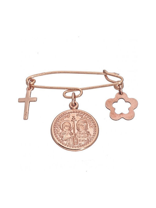 Atofio Kosmima Child Safety Pin made of Gold Plated Silver with Cross and Constantinato