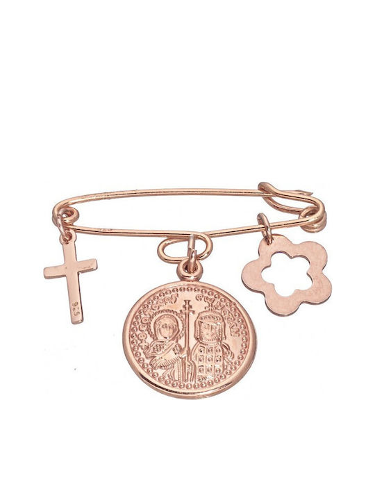 Atofio Kosmima Child Safety Pin made of Gold Plated Silver with Cross, Constantinato, and Icon of the Virgin Mary