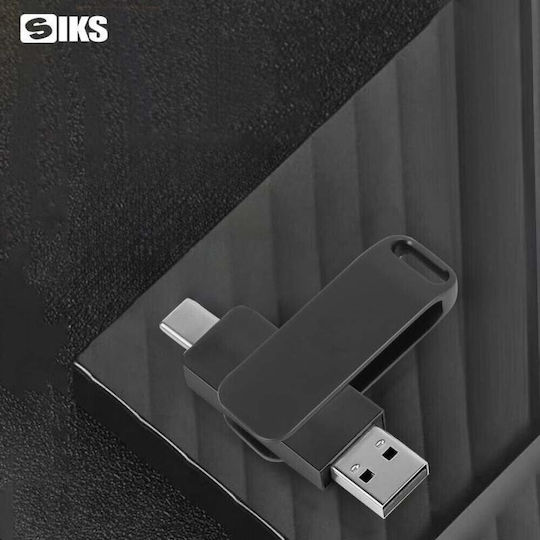 Siks 4 în 1 Stick de Memorie Metalic Capacitate 128 Gb Usb 3.0 Type-C Usb C Lightning 360⁰ Rotativ Impermeabil Compatibil cu Telefoane Dispozitive Porturi Type C Lightning Usb C Compatibilitate Otg Viteză Mare Negru