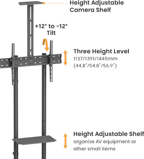 Brateck d-T1042T Βάση Τηλεόρασης Δαπέδου έως 70" και 45kg