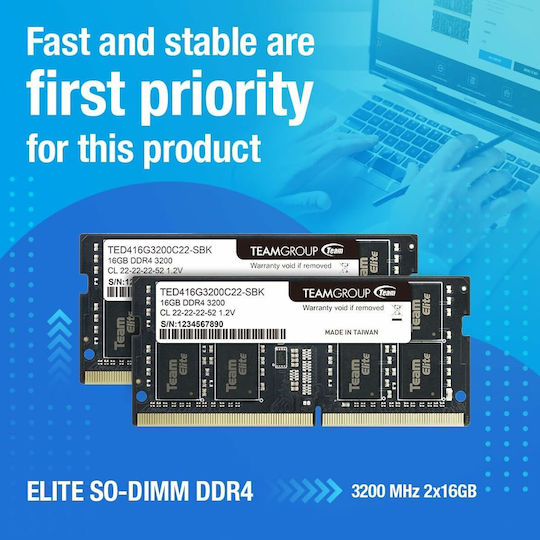 TeamGroup Elite 8GB DDR4 RAM cu Viteză 3200 pentru Laptop