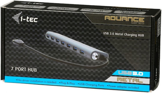 i-tec USB Hub 7 Ports USB 3.2 with USB-A Connecting to a Computer Gray