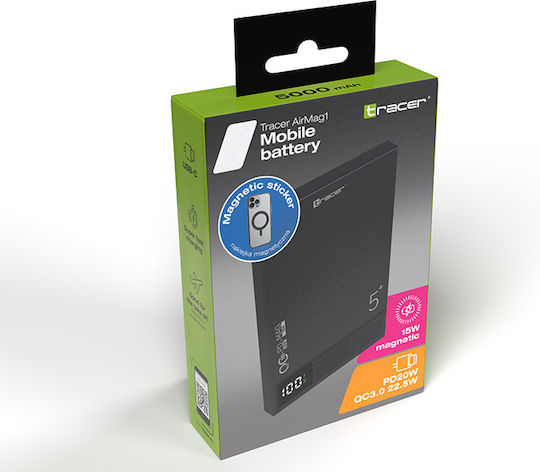 Tracer AirMag1 MagSafe Power Bank 5000mAh 22.5W with USB-C Port Black