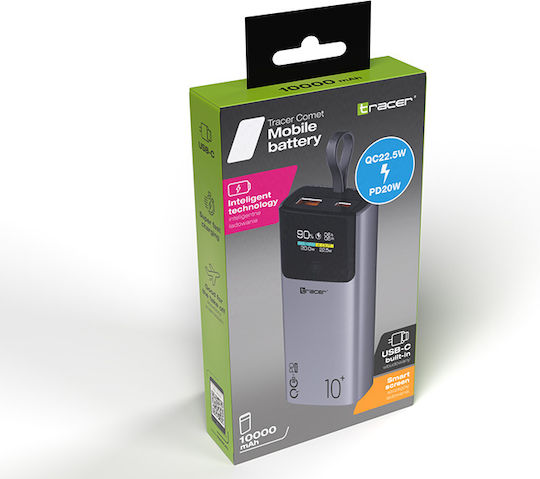 Tracer Comet Power Bank 10000mAh 22.5W με Θύρα USB-A και Θύρα USB-C Μαύρο