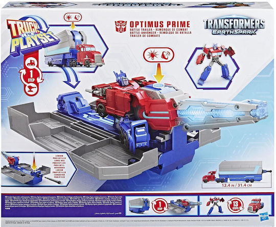Action Figure Truck to Playset: Earthspark Transformers Optimus Prime Battle Trailer 8cm.