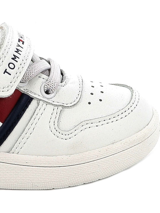 Cut Lace-up Kids Sneakers with Scratch White
