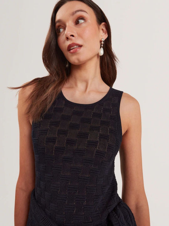 Yuna Touch Of Silk Women's Summer Blouse Sleeveless Dark Blue