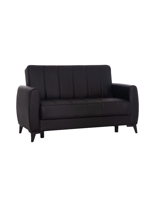 Nikko Two-Seater Couch Bed Artificial Leather with Storage Space Black 144x75x84 cm