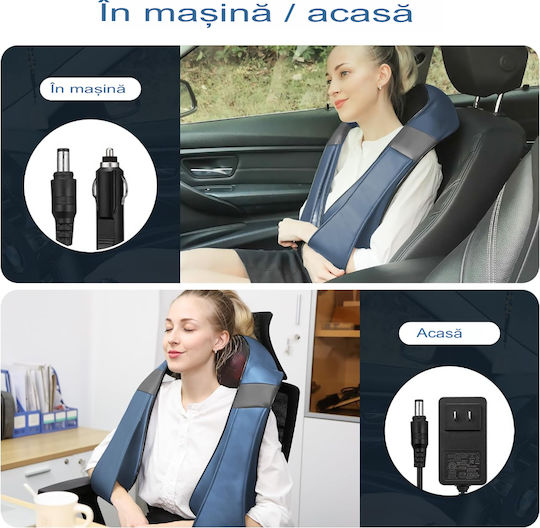 Instrument de masaj Shiatsu pentru gât, talie, spate, picioare & corp cu căldură infraroșie Albastru