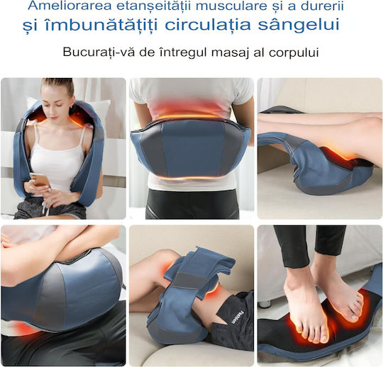 Instrument de masaj Shiatsu pentru gât, talie, spate, picioare & corp cu căldură infraroșie Albastru