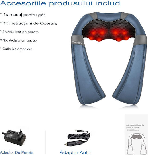 Instrument de masaj Shiatsu pentru gât, talie, spate, picioare & corp cu căldură infraroșie Albastru