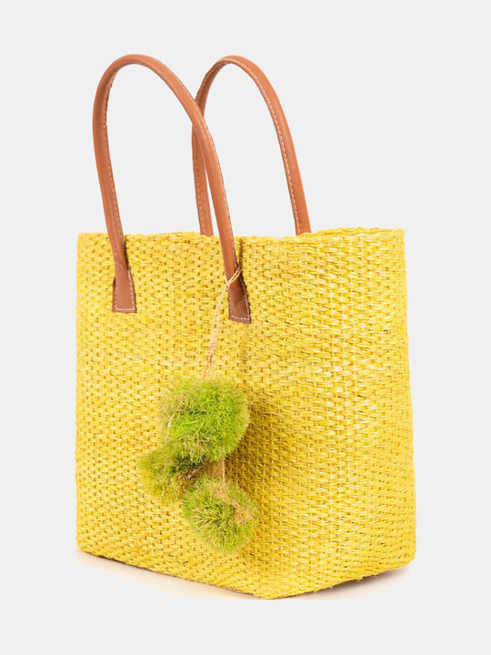 Χειροποίητη Τσάντα Tote Bag Sisal Κίτρινο Κίτρινο