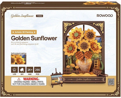 Rowood Παιχνίδι Κατασκευών Ξύλινo Robotime Golden Sunflower LED για Παιδιά 14+ Ετών