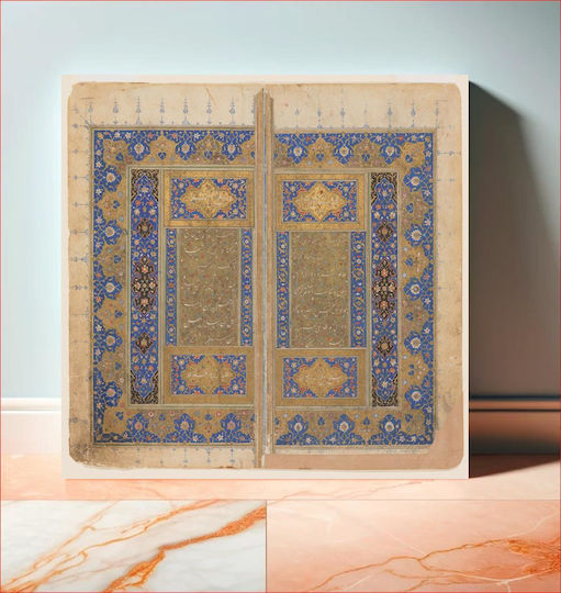 Double Frontispiece From A 'kolliat' Manuscript Originally Written By The Persian Poet, Sa'di; Decoration Consists Of A Wide Floral Arabesque Framing The Central Rectangular Unit, Which Is, In Turn, Divided Into Painting on Canvas 50x50cm