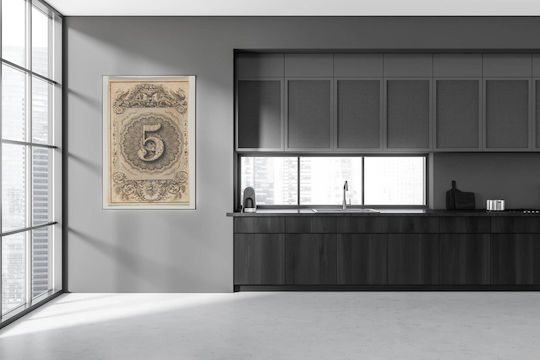 Banknote Motif Number Fivefold Painting on Canvas 40x50cm