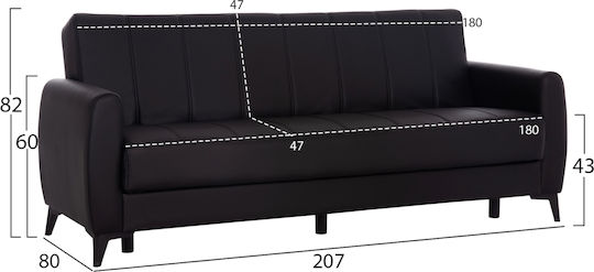 Nikko Триместен Диван Спалня Изкуствена кожа Черно 207x80x82см.
