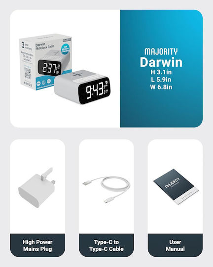 Majority Tabletop Digital Clock with Alarm, Radio and Wireless Charging 1000002996 Majority Tabletop Digital Clock with Alarm, Radio and Wireless Charging 1000002996