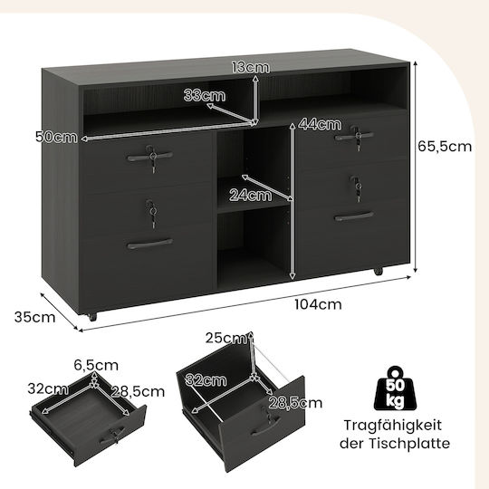 Ντουλάπι Γραφείου από MDF & Μέταλλο με Κλειδαριά Μαύρο 104x35x65.5cm
